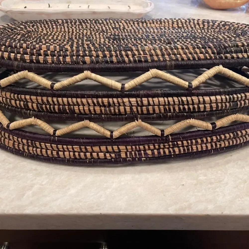 Large african weaved basket  large oblong purple